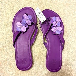 New York & Company purple thong sandals with flower detail